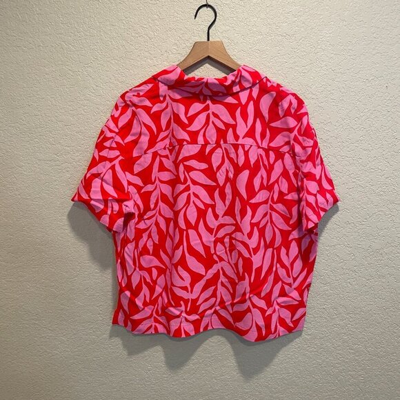 Womens Crepe Short Sleeve Button-down Shirt A New Day Pink/red Large - Picture 6 of 6
